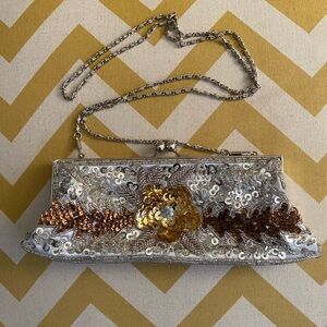 Elegant Silver and Gold beaded purse with chain strap ( F-1)